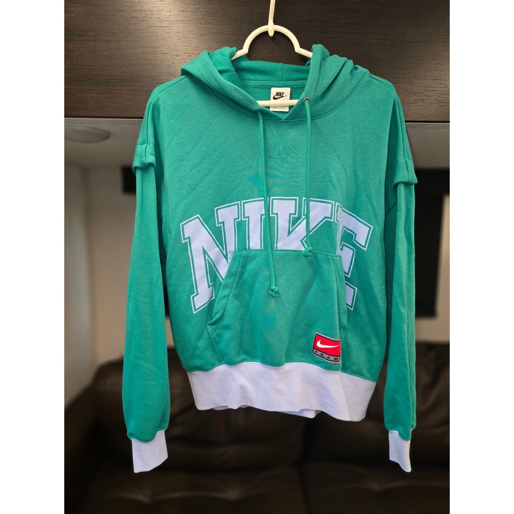 Nike Team Hoodie Green White Colorblock Varsity Logo Pullover Sweatshirt Small